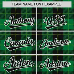 Green Black-Neon Green Plaid Varsity Letterman Jacket 3