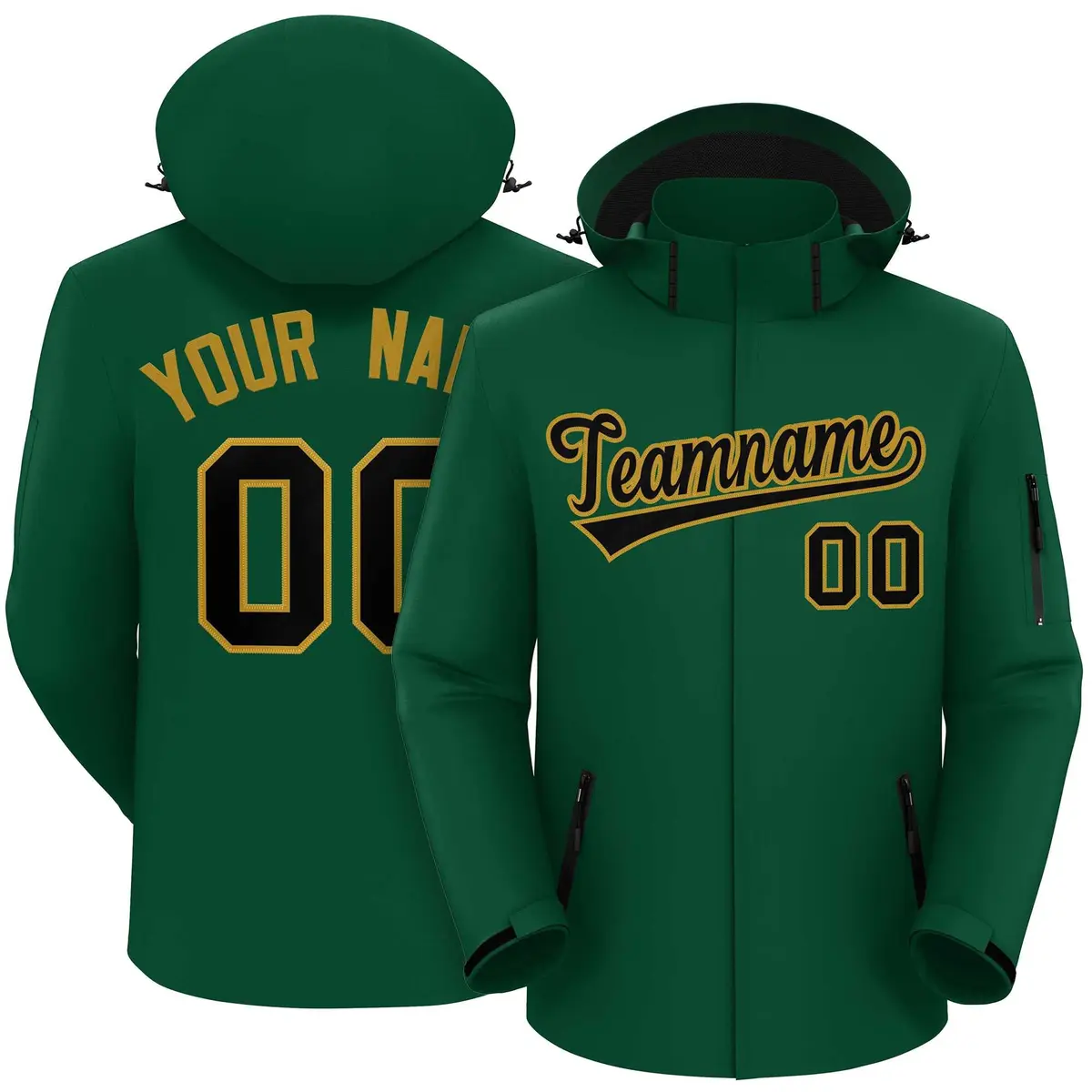 Green Black-Old Gold Classic Style Waterproof Jacket