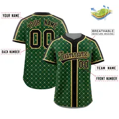 Green Black-Old Gold Plaid Authentic Baseball Jersey 2