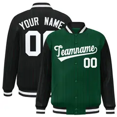 Green Black Pinstripe Raglan Full-Snap Letterman Baseball Jacket 1