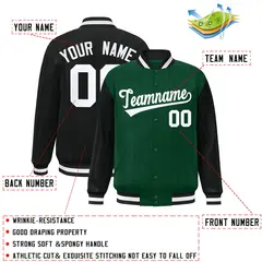 Green Black Pinstripe Raglan Full-Snap Letterman Baseball Jacket 2