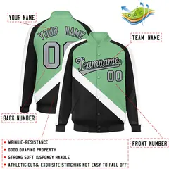 Green Black Raglan Full-Snap Letterman Baseball Jacket 2