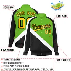 Green Black Raglan Full-Snap Letterman Baseball Jacket 2