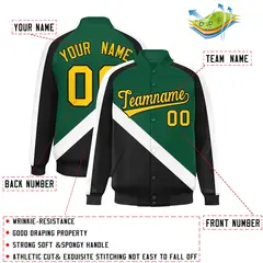 Green Black Raglan Full-Snap Letterman Baseball Jacket 2