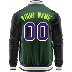 Green Black Raglan Full-Zip Letterman Baseball Jacket 6