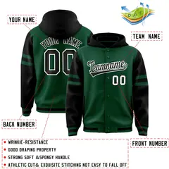 Green Black Raglan Three Stripes Varsity Full-Snap Letterman Jacket Hoodie 4