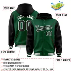 Green Black Raglan Two Tone Full-Snap Varsity Letterman Jacket Hoodie 4