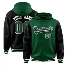Green Black Raglan Two Tone Full-Snap Varsity Letterman Jacket Hoodie 1