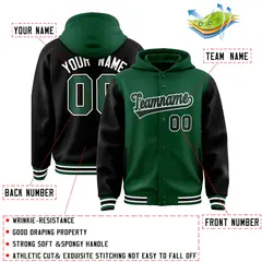 Green Black Raglan Two Tone Full-Snap Varsity Letterman Jacket Hoodie 4
