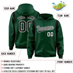 Green Black Shoulder Color Block Varsity Full-Snap Letterman Jacket Hoodie 4