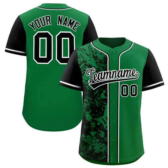 Green Black Split Graffiti Raglan Sleeve Baseball Jersey