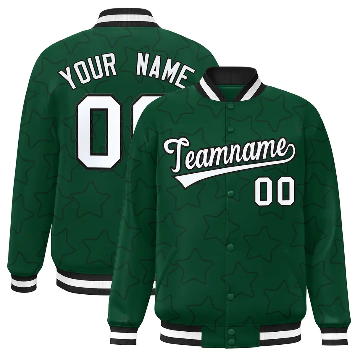 Green Black Star Pattern Varsity Letterman Baseball Jacket