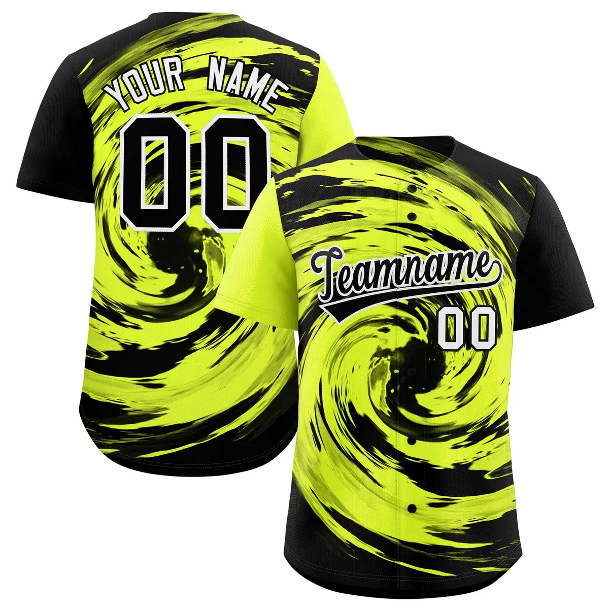 Green Black Swirl Graffiti Baseball Jersey