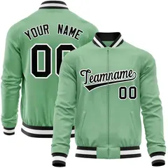 Green Black Varsity Full-Zip Letterman Baseball Jacket 1