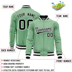 Green Black Varsity Full-Zip Letterman Baseball Jacket 4