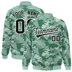 Green Black-White Camo Varsity Letterman Bomber Jacket