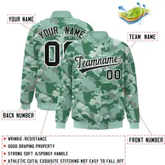 Green Black-White Camo Varsity Letterman Bomber Jacket 2
