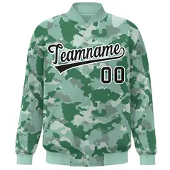Green Black-White Camo Varsity Letterman Bomber Jacket 3
