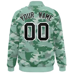Green Black-White Camo Varsity Letterman Bomber Jacket 4