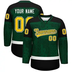 Green Black White Cashew Flower Graffiti V-Neck Hockey Jersey 1