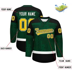 Green Black White Cashew Flower Graffiti V-Neck Hockey Jersey 2