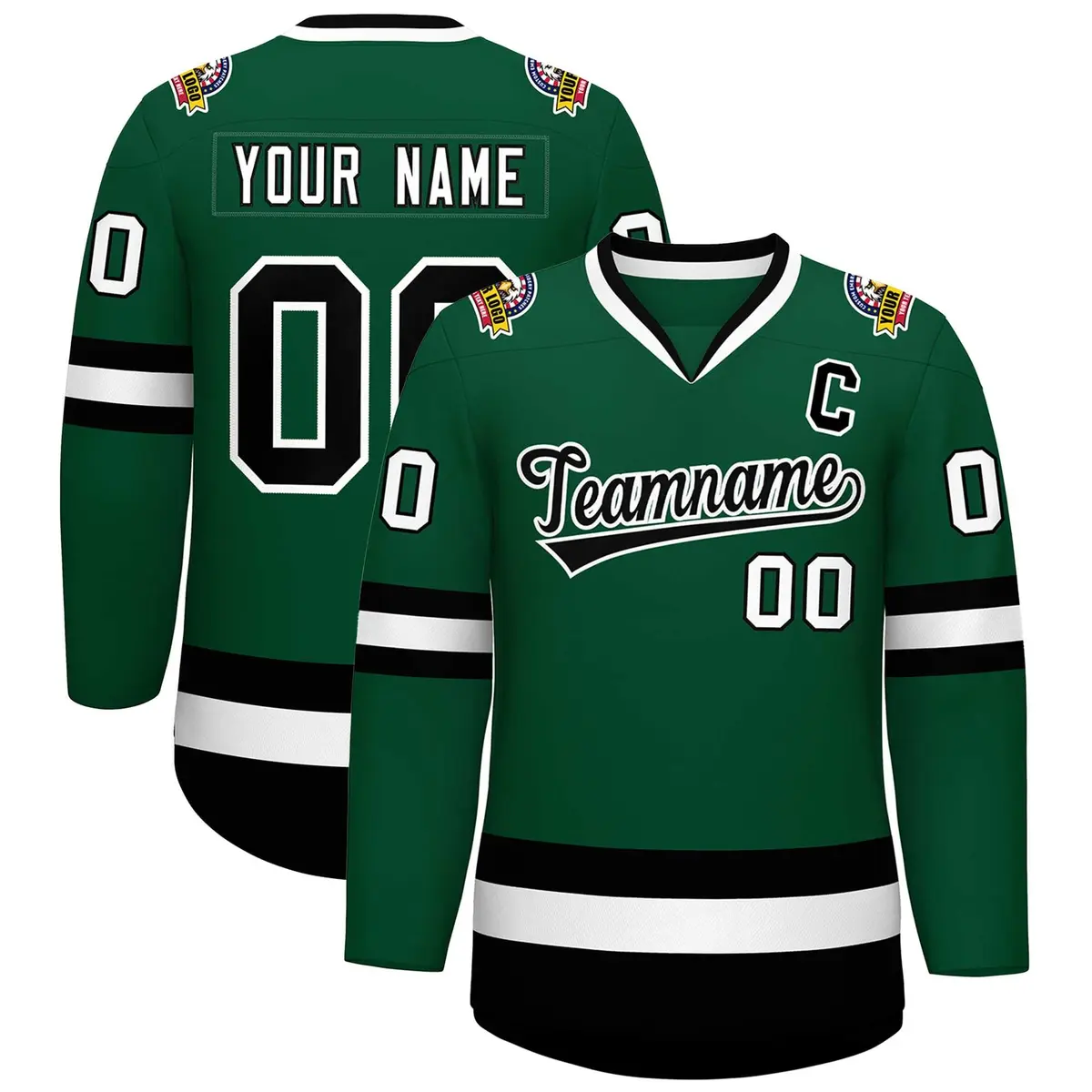 Green Black-White Classic Style Hockey Jersey