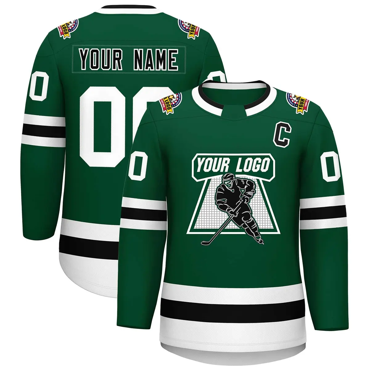 Green Black-White Classic Style Hockey Jersey