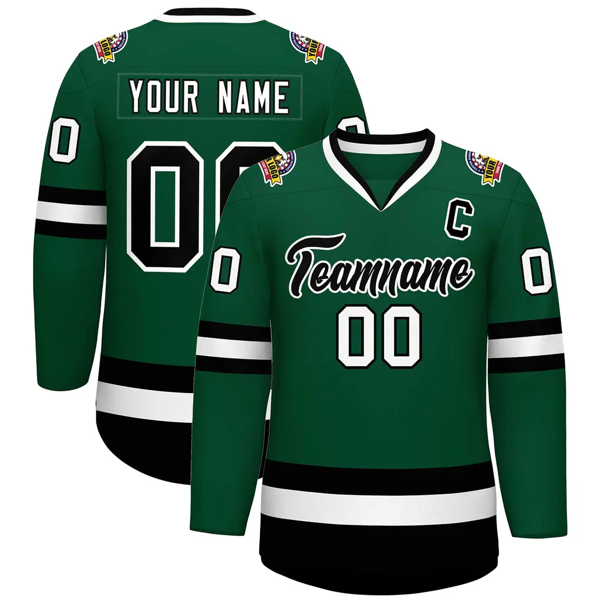Green Black-White Classic Style Hockey Jersey