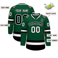 Green Black-White Classic Style Hockey Jersey 2