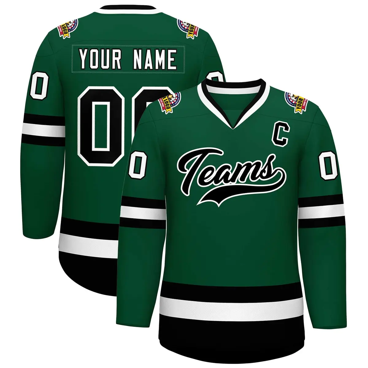 Green Black-White Classic Style Hockey Jersey