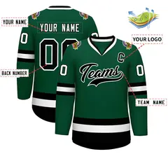 Green Black-White Classic Style Hockey Jersey 2