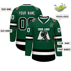 Green Black-White Classic Style Hockey Jersey 2