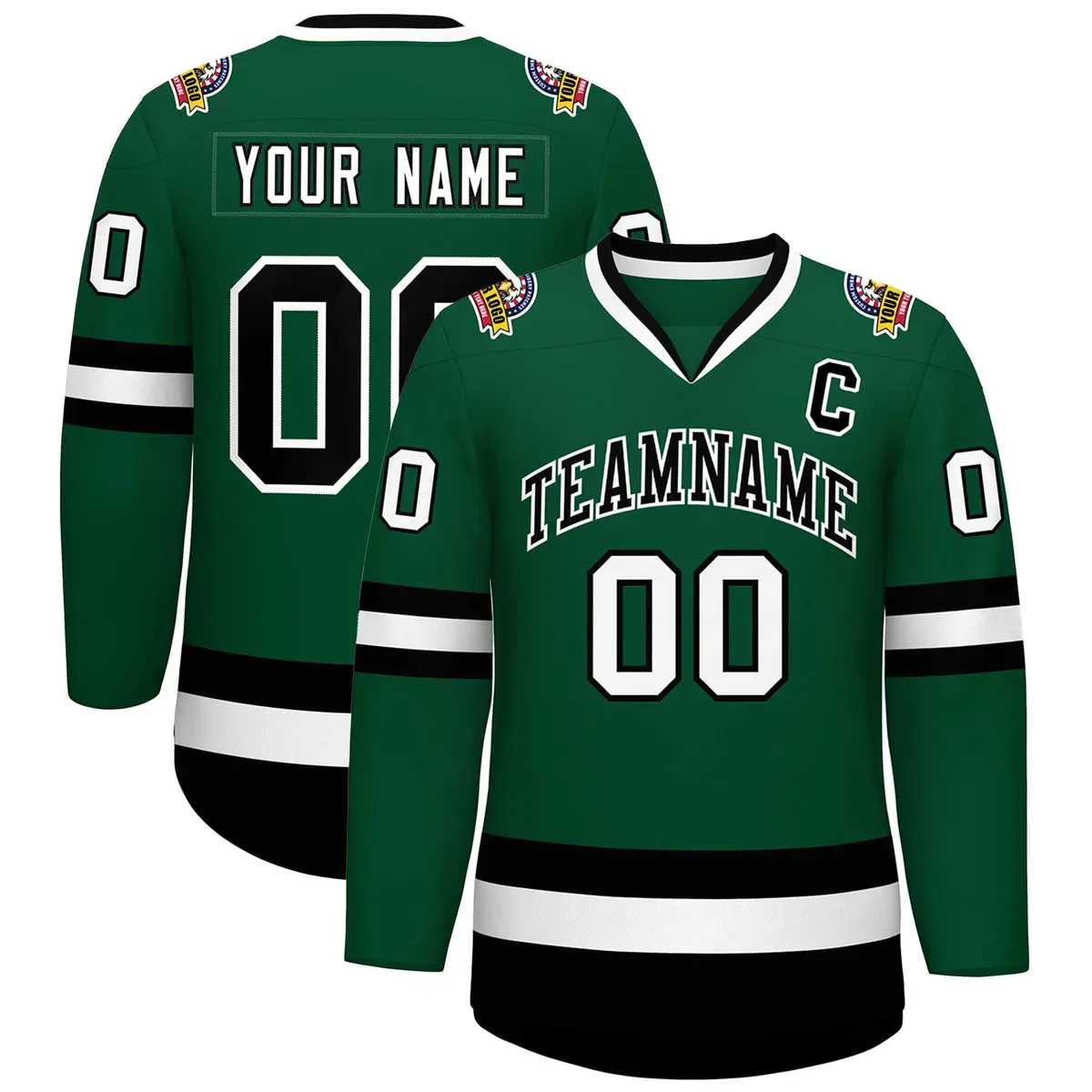 Green Black-White Classic Style Hockey Jersey