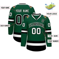 Green Black-White Classic Style Hockey Jersey 2