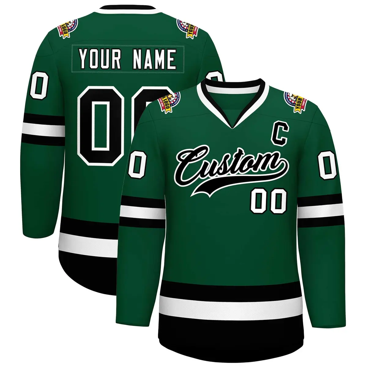 Green Black-White Classic Style Hockey Jersey