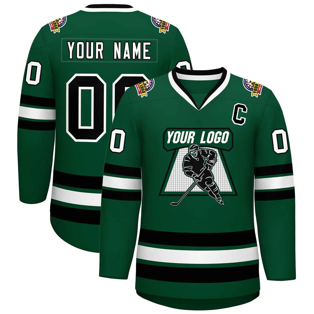 Green Black-White Classic Style Hockey Jersey