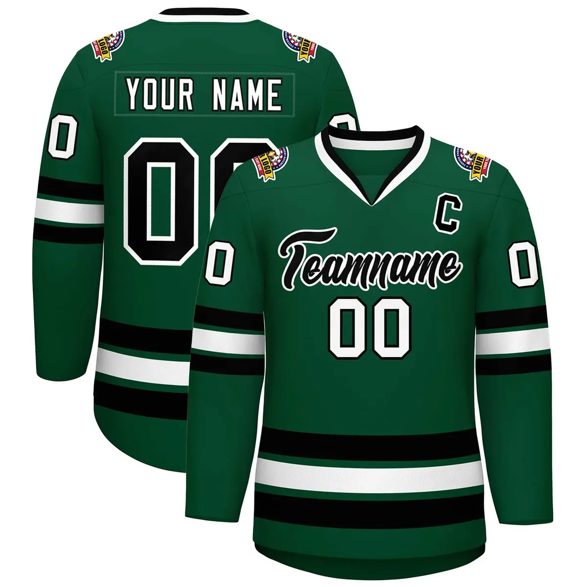 Green Black-White Classic Style Hockey Jersey