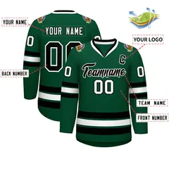 Green Black-White Classic Style Hockey Jersey 2