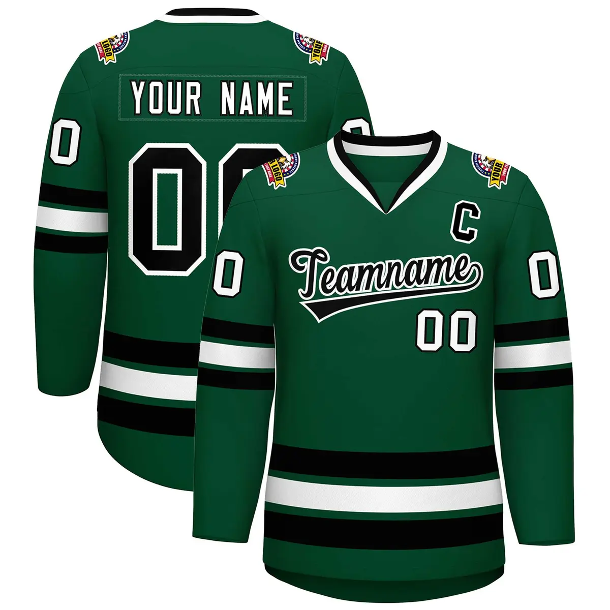 Green Black-White Classic Style Hockey Jersey