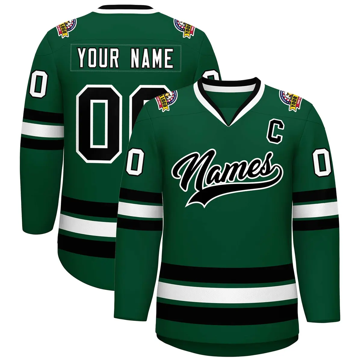 Green Black-White Classic Style Hockey Jersey