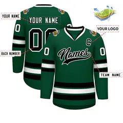 Green Black-White Classic Style Hockey Jersey 2