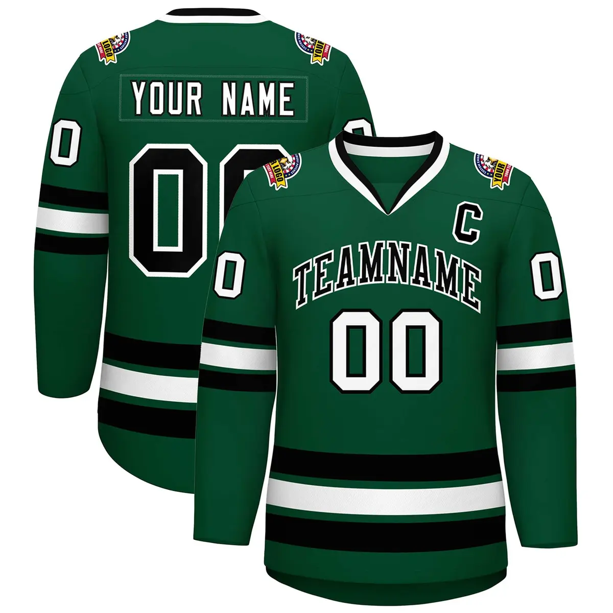 Green Black-White Classic Style Hockey Jersey
