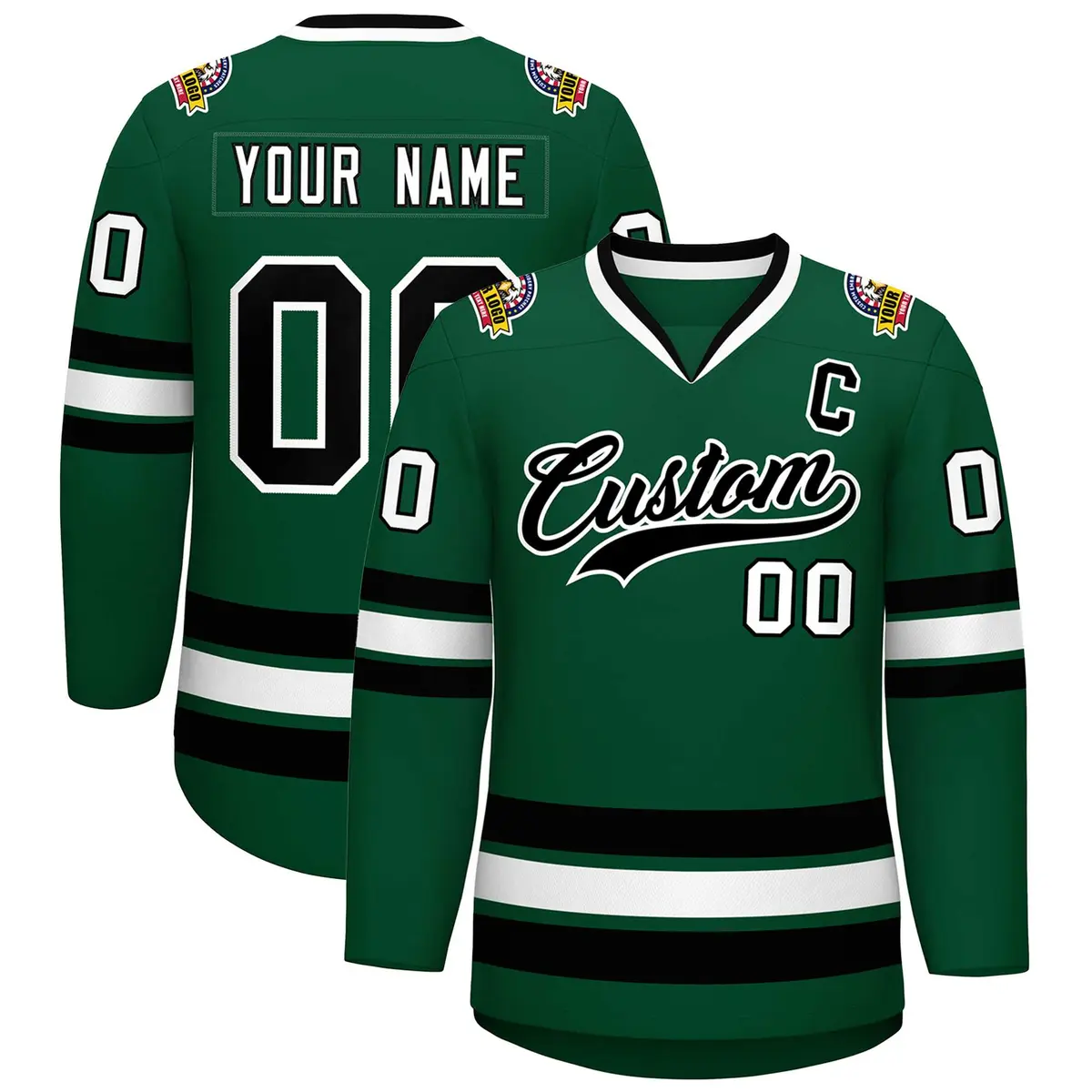 Green Black-White Classic Style Hockey Jersey