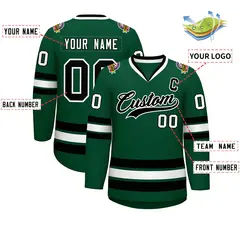 Green Black-White Classic Style Hockey Jersey 2