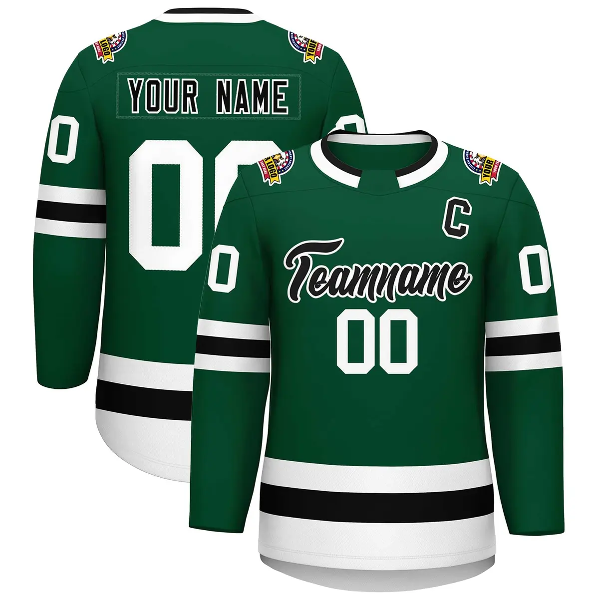 Green Black-White Classic Style Hockey Jersey