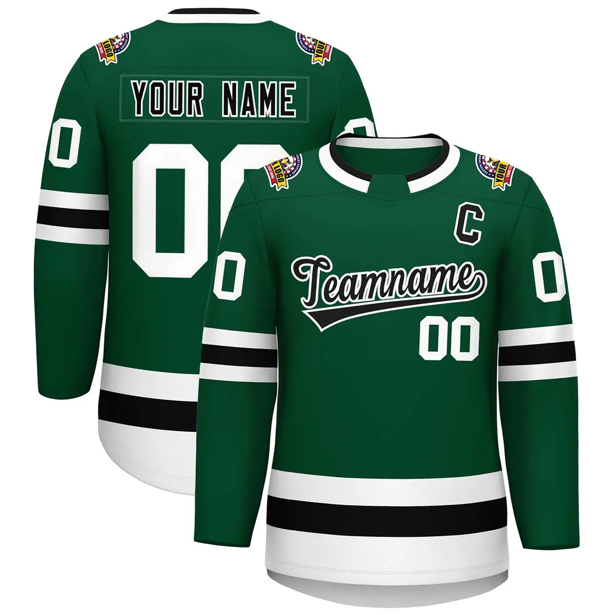Green Black-White Classic Style Hockey Jersey