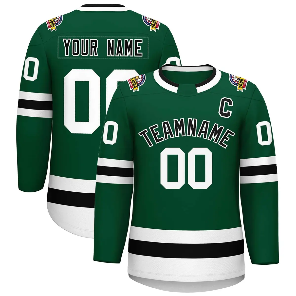 Green Black-White Classic Style Hockey Jersey
