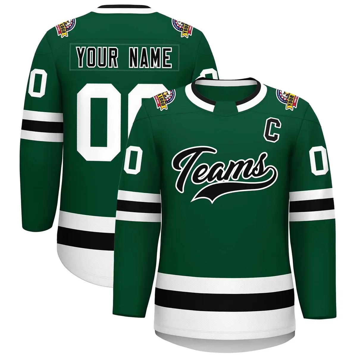 Green Black-White Classic Style Hockey Jersey