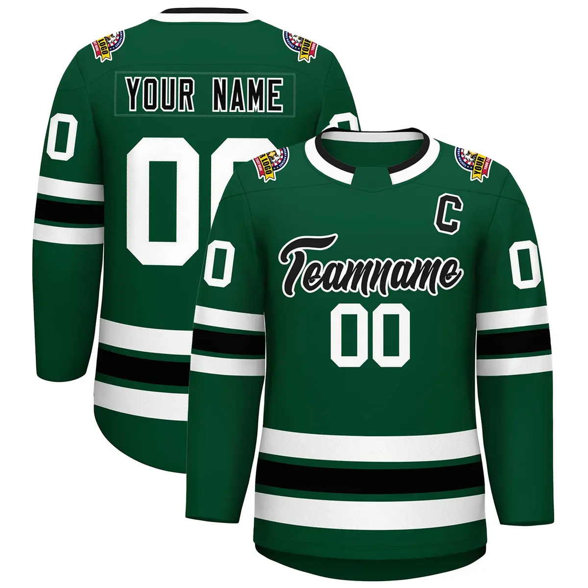 Green Black-White Classic Style Hockey Jersey