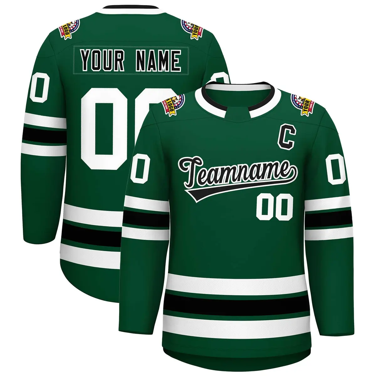 Green Black-White Classic Style Hockey Jersey